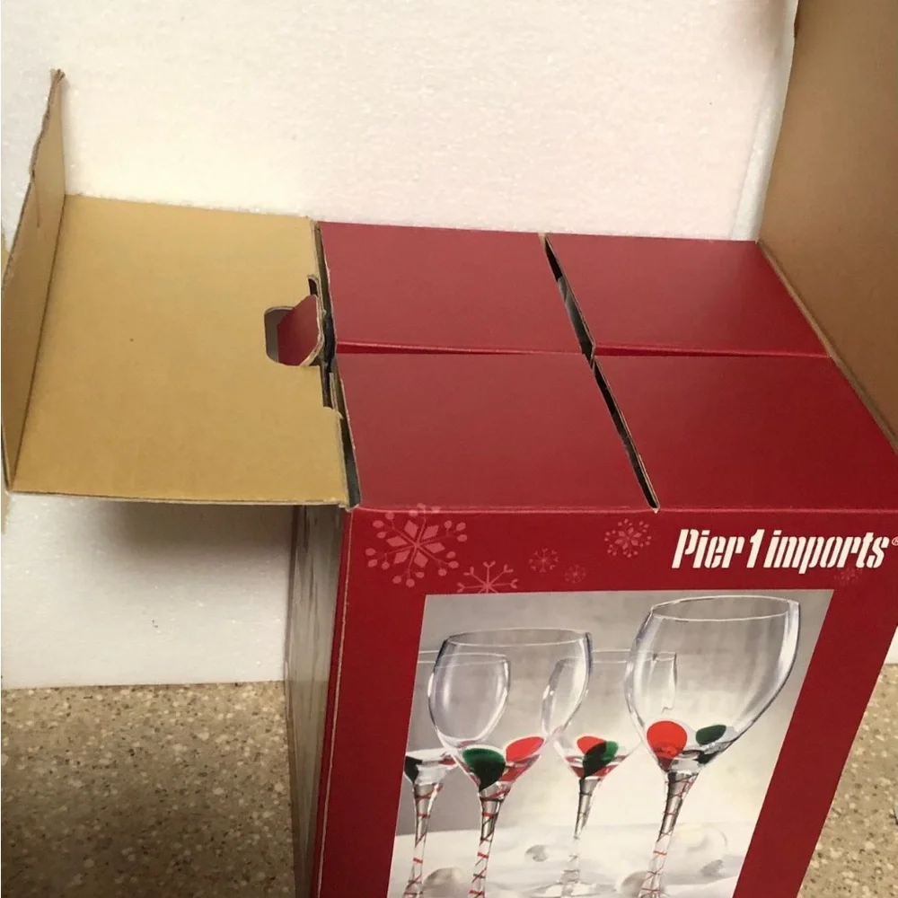 Pier 1 Imports Wine Glasses Set of 4 Red/Green Teardrop Stem Glasses